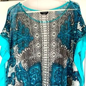 Bebe sheer boho shirt size XS teal/blue
